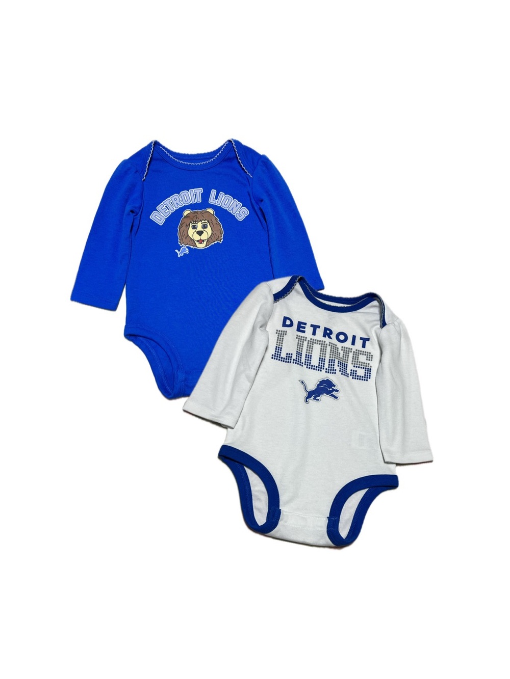 2 Infant Long-Sleeve One-Piece Bodysuit Set - Blue & White